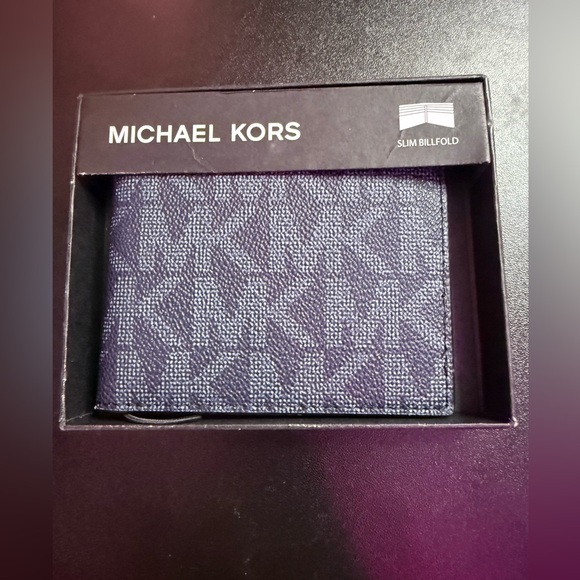 Michael Kors Men’s Jet Set bifold Slim logo PVC Admiral Blue Wallet NWT, $98 New - Picture 1 of 8